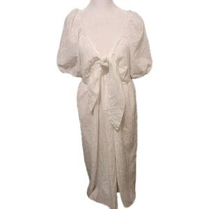 Shein Curve Dress Womens 4XL White Maxi Eyelet POLY Short Sleeve Ties At Bust